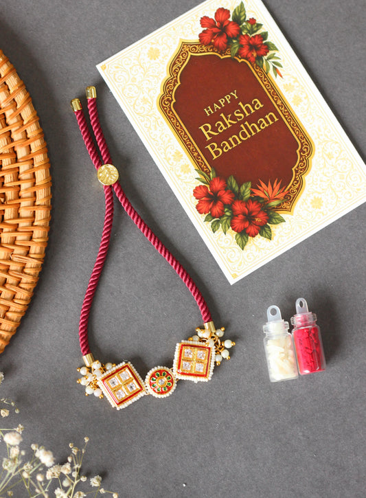 Cord Base Kundan Rakhi