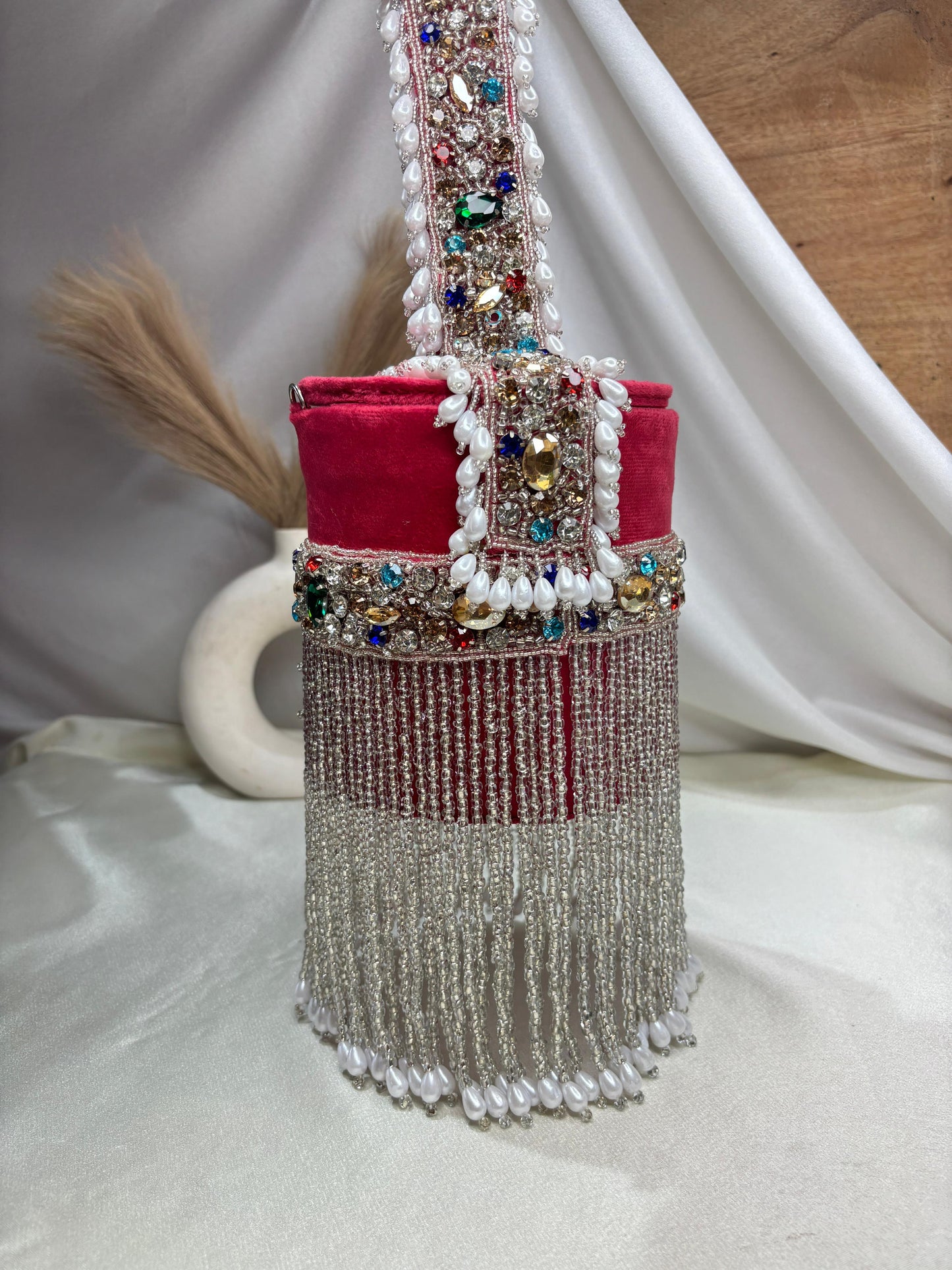 Bucket bag with crystal work