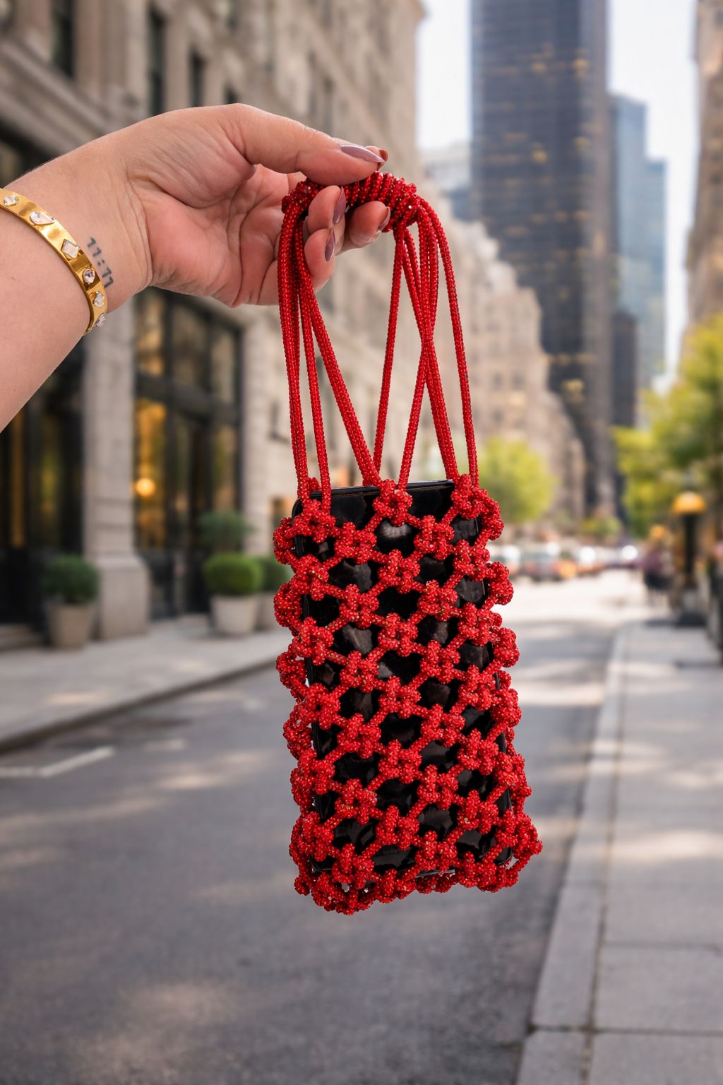 STARRY NIGHT handcrafted rhinestone knot phone bag