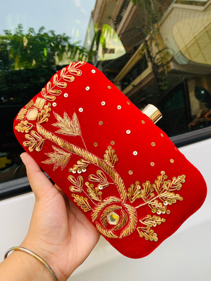 Custom name clutch with golden embroidery - Red