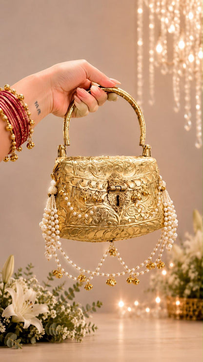 Nazraana Golden Brass Bag