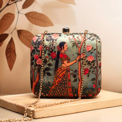 Quirky Naari printed box clutch