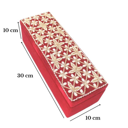 Red single rod bangle box with bead and golden embroidery