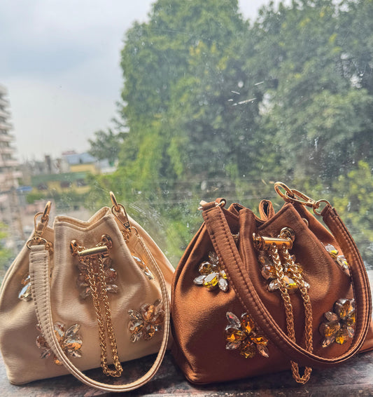 Satin Bucket Bags with Crystals