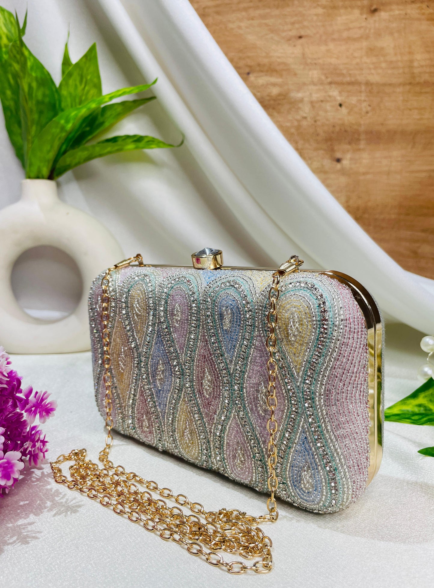 Premium handwork beaded clutch with stone work