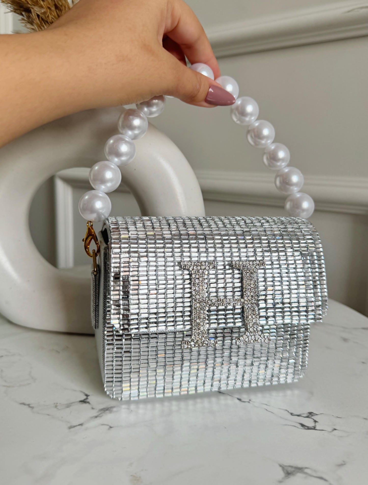 MINI RHINESTONE METALLIC FLAP BAG - SILVER