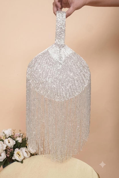 Luxe Handcrafted Beaded Fringe Fan Clutch