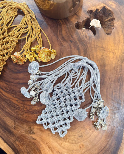 JHOOMAR handcrafted zari dori macramé phone case bags