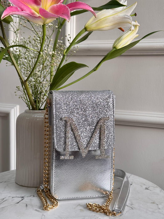 Personalized Glitter Bomb Mobile Slings - Silver