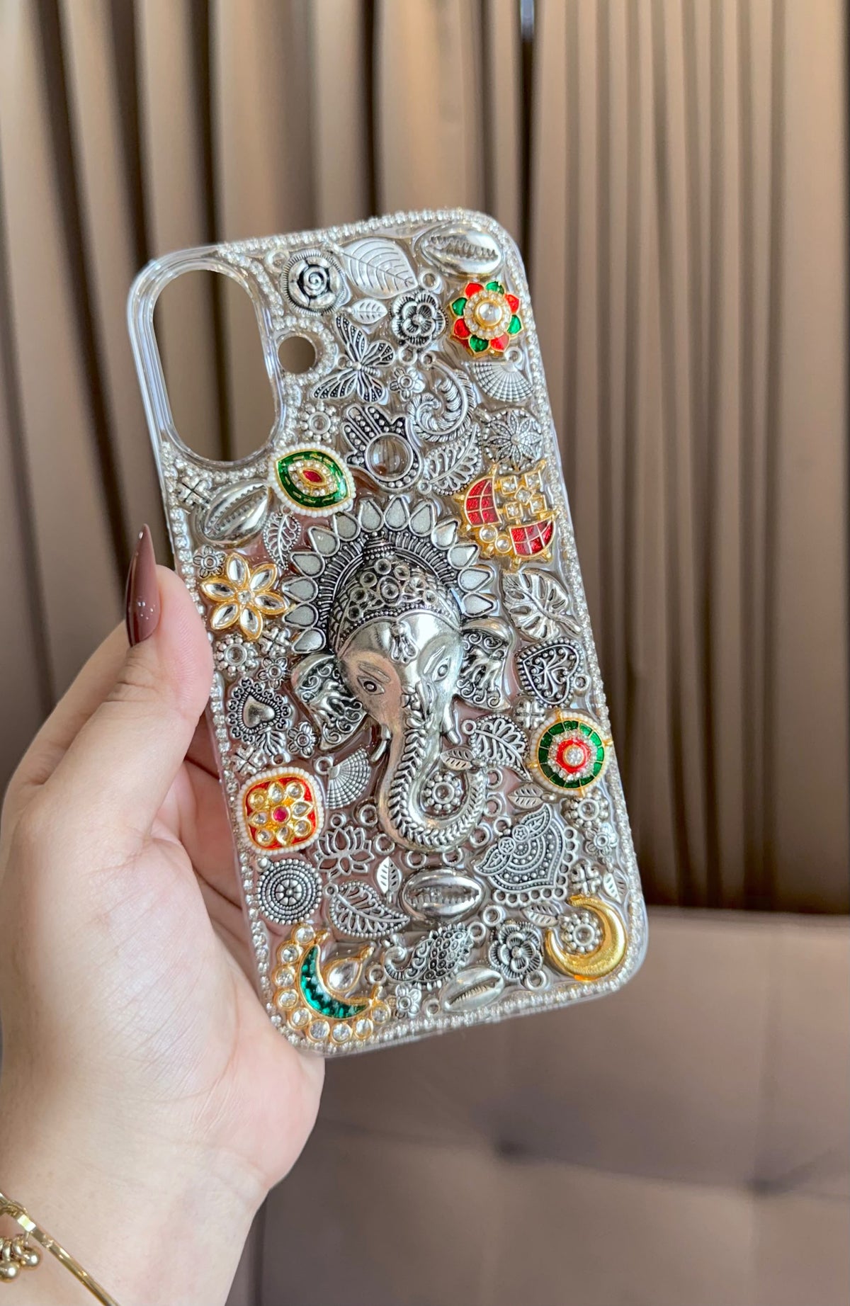 Ganesh ji blessed Oxidised & Antique Embellishments PHONE COVER