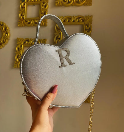 Handcrafted Heart Shaped SILVER Sling Bag