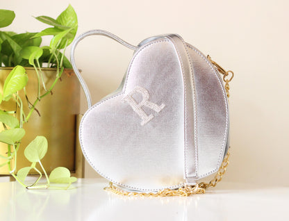 Handcrafted Heart Shaped SILVER Sling Bag