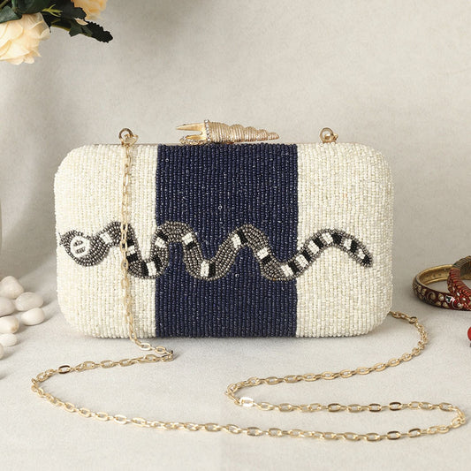 White & Grey SNAKE piping clutch with designer knob