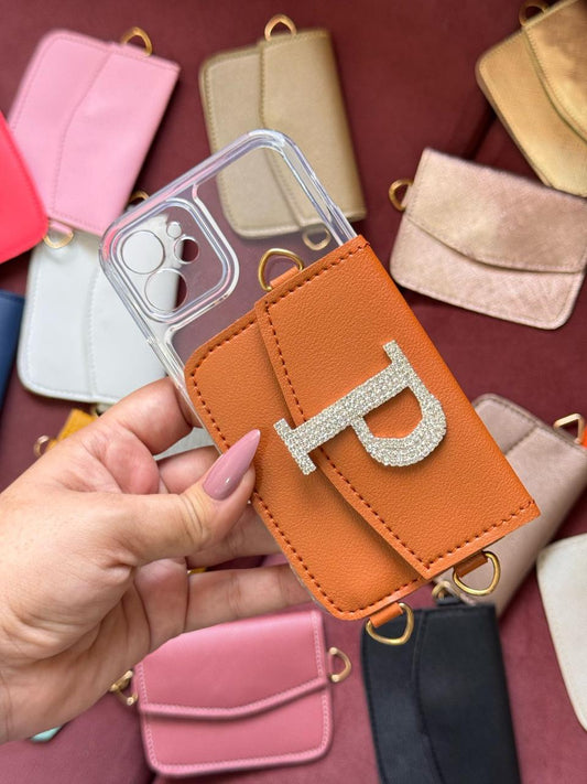 Personalized Phone case & Card holder sling - Tan