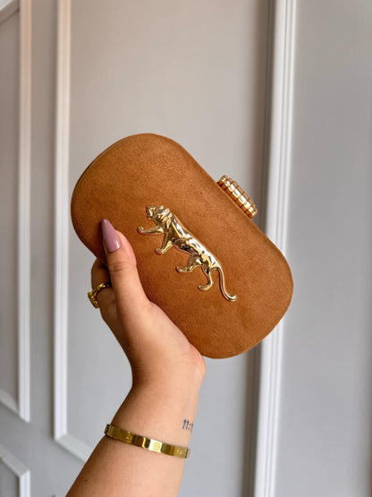 Jaguar Metal Embellished Suede Covering Clutch bag