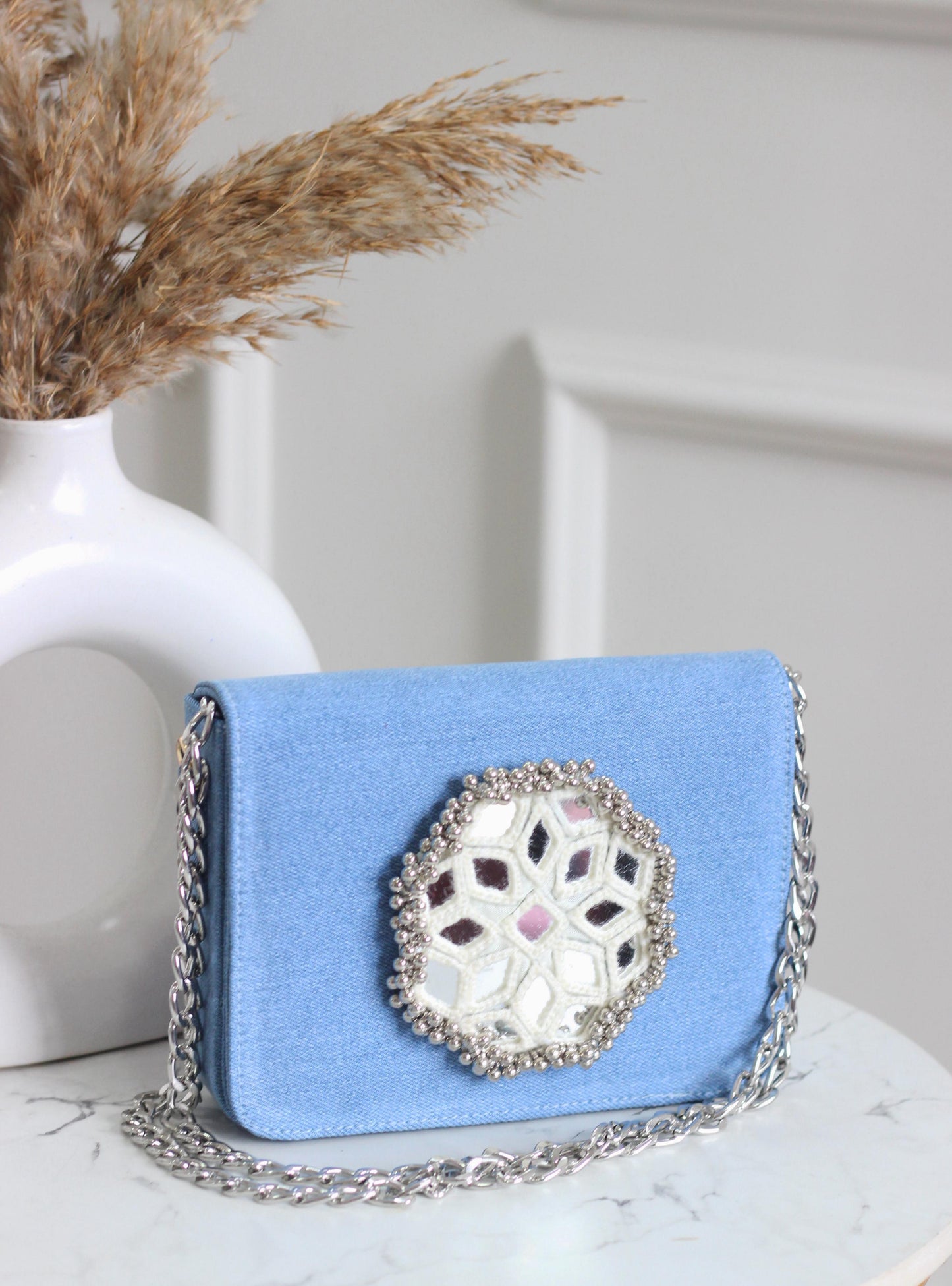 Denim Flap Bags With Mirror Work - Navratri special