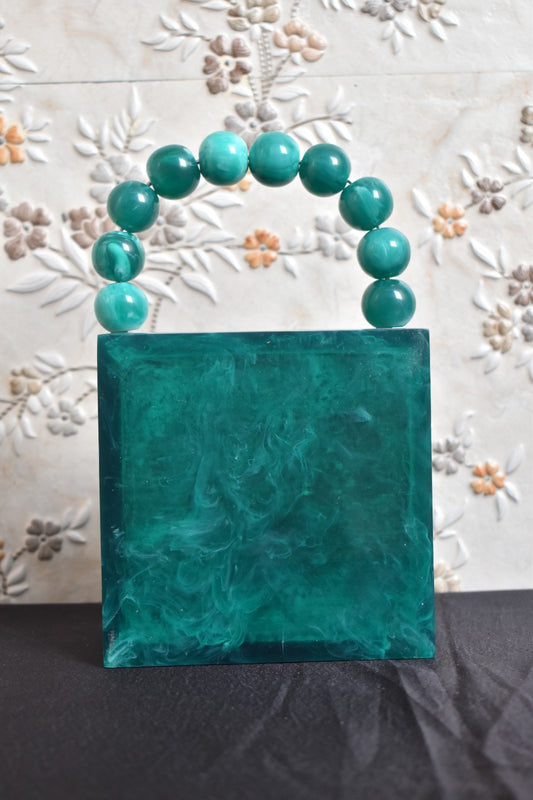 Emerald MINI resin clutch with big pearl handle