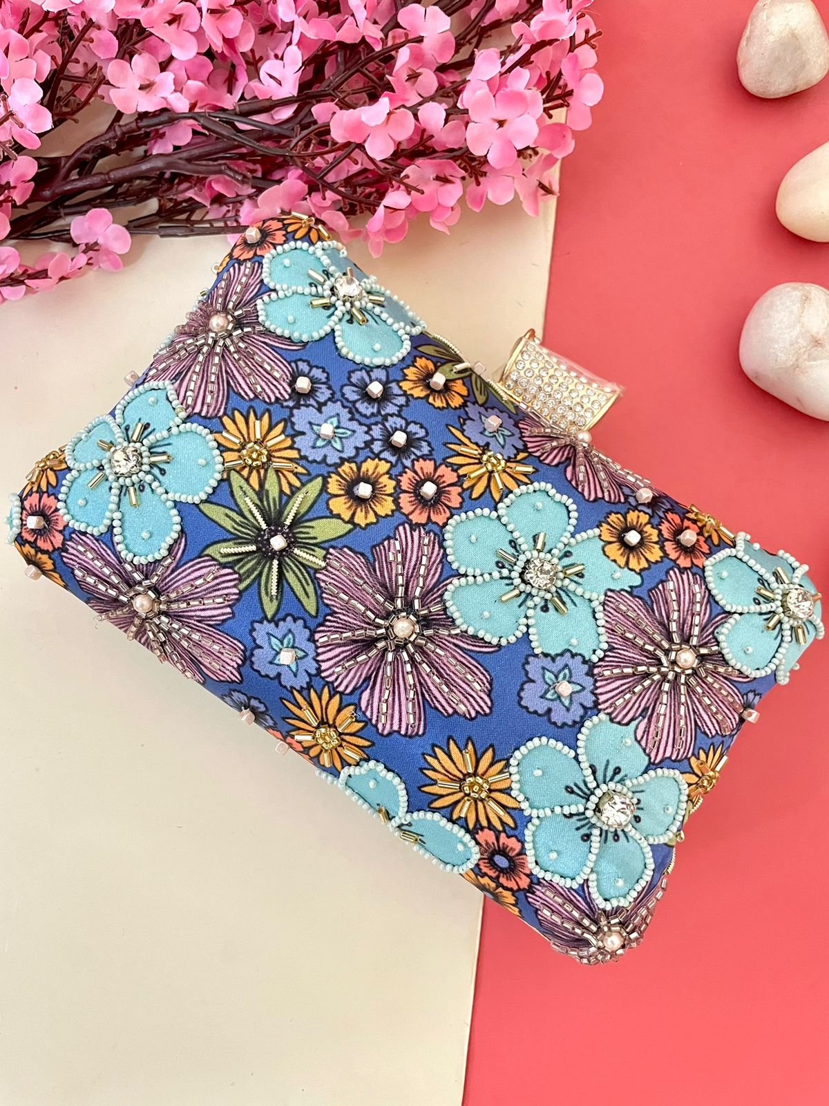 Designer Printed Embroidered Clutch Bag