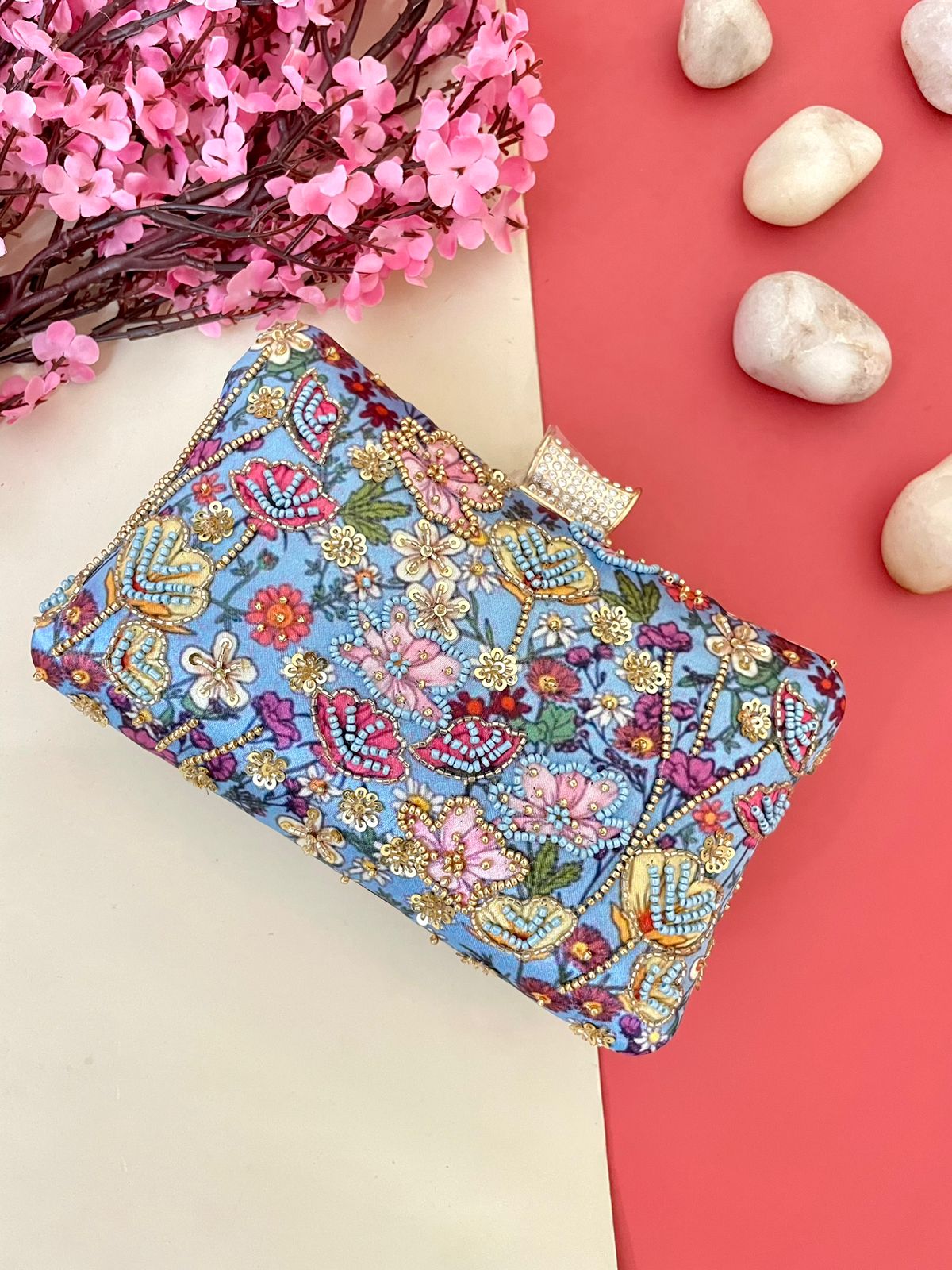 Designer Printed Embroidered Clutch Bag