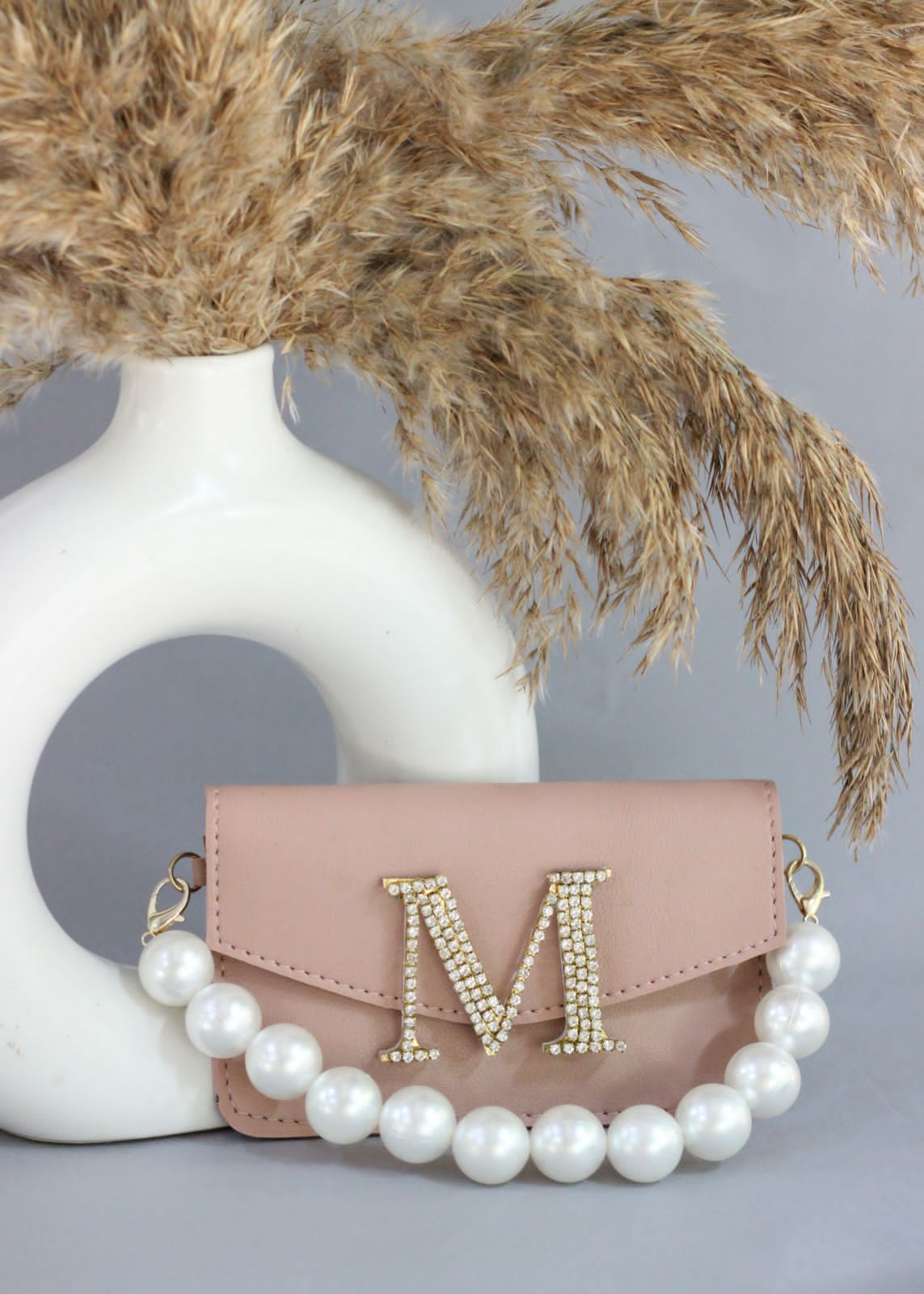 Pink cash & card holder sling with initial