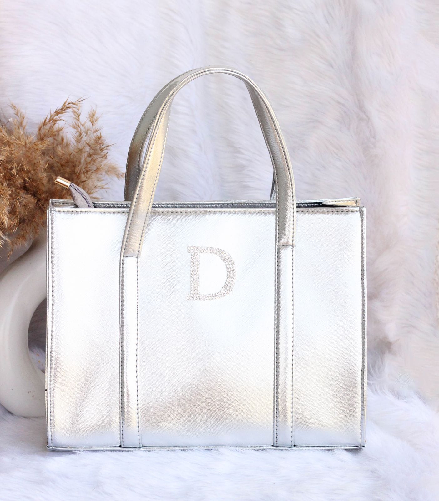 Classic silver METALLIC tote bag