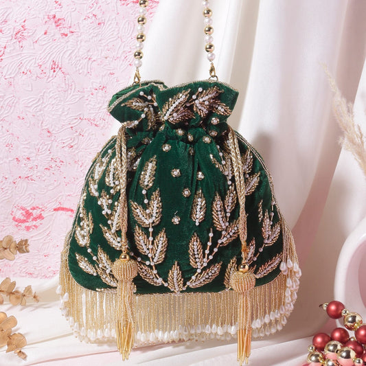 Double side embroidery potli bag with tassels