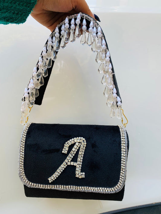 Black crystal customized flap bag