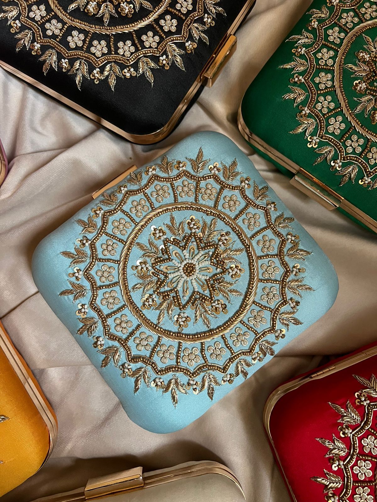 PREMIUM golden embroidery square clutch