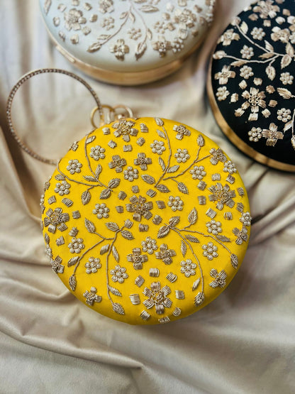 PREMIUM golden embroidery round clutch