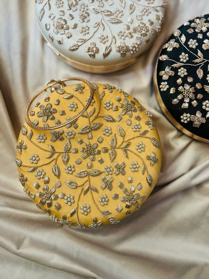 PREMIUM golden embroidery round clutch