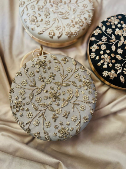 PREMIUM golden embroidery round clutch