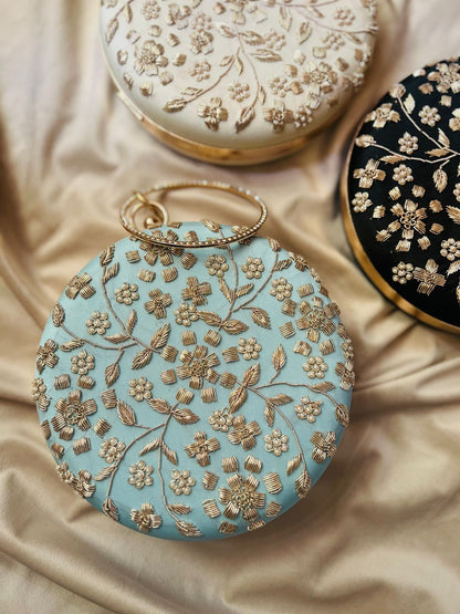 PREMIUM golden embroidery round clutch