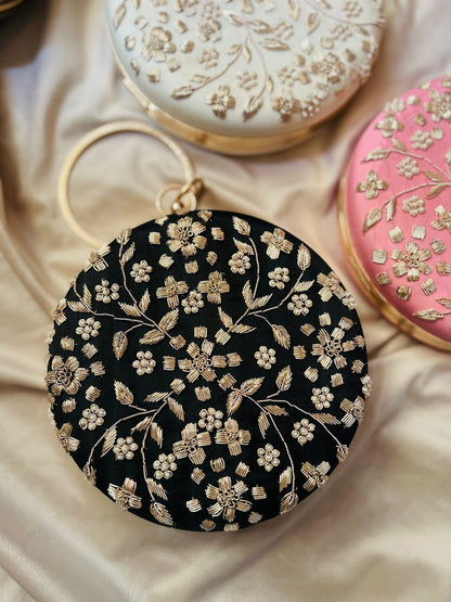 PREMIUM golden embroidery round clutch