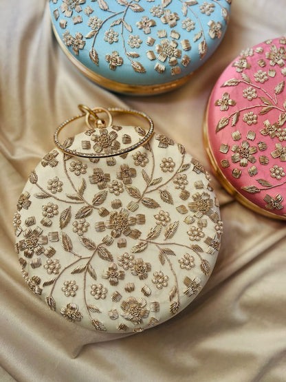 PREMIUM golden embroidery round clutch