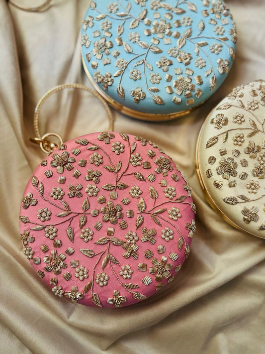 PREMIUM golden embroidery round clutch