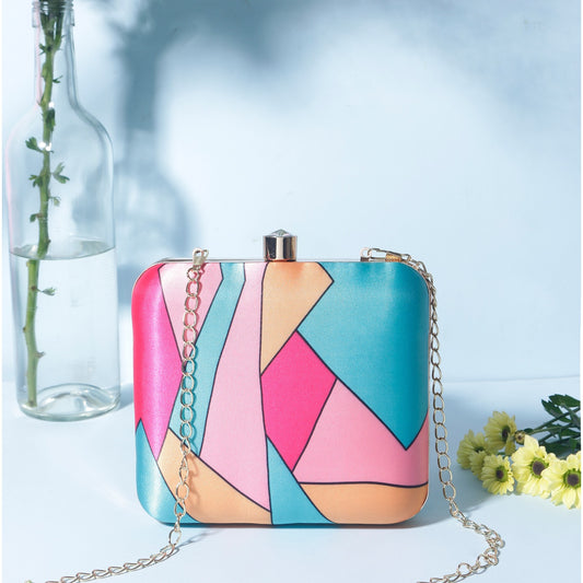 Pastel mosaic printed clutch