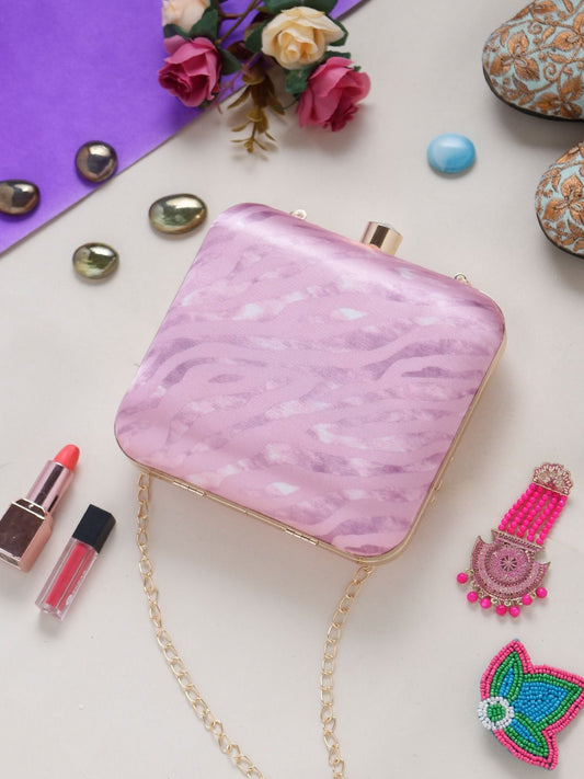 Lilac shimmer printed clutch