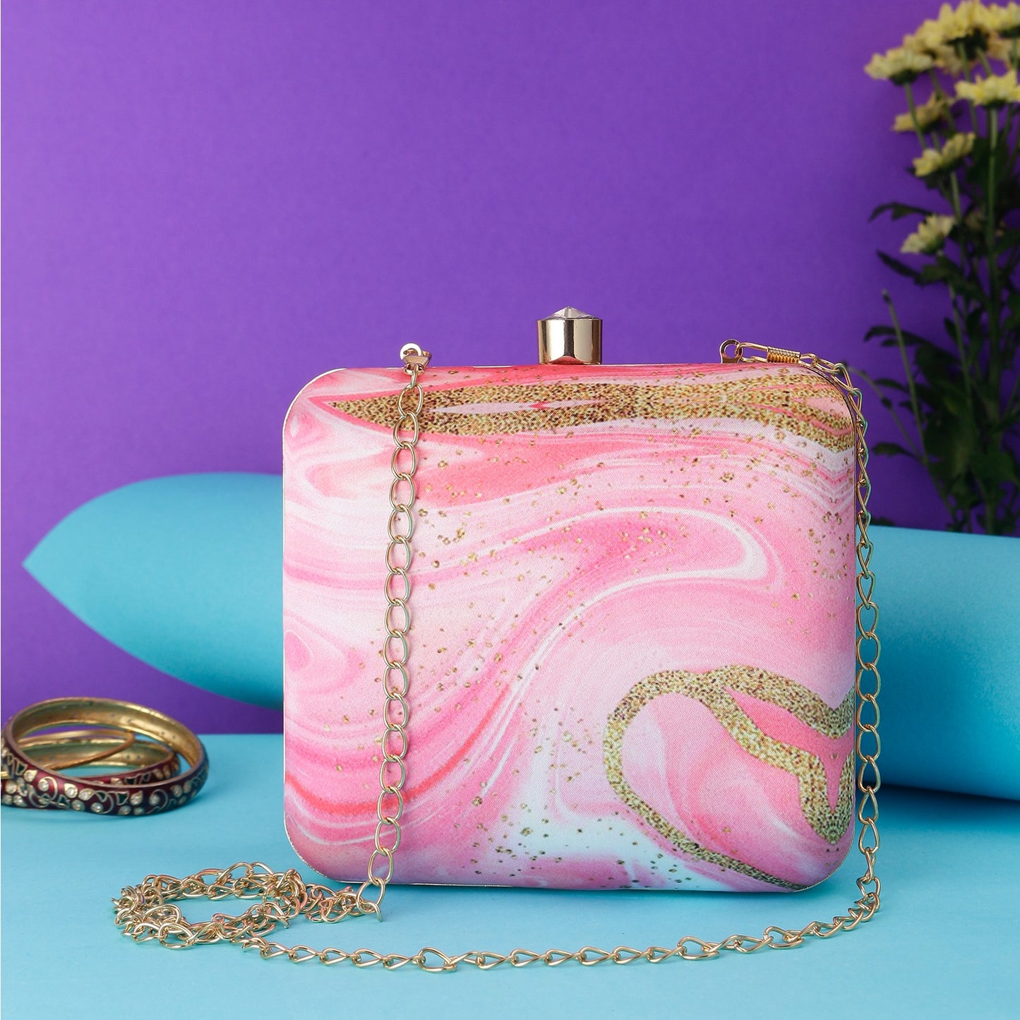 Bubblegum marble printed clutch