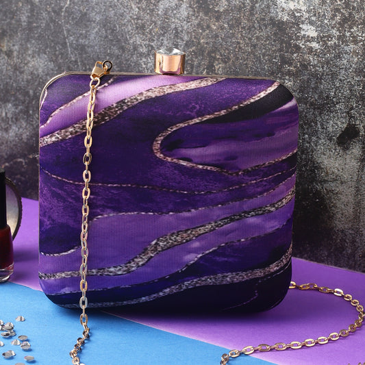 Purple marble printed clutch