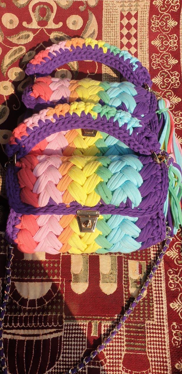 TRENDING RAINBOW handmade crochet bag with metal sling