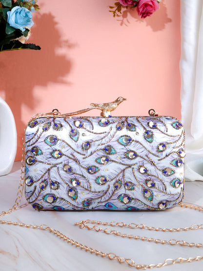 Designer Printed Embroidery Clutch with Bird knob