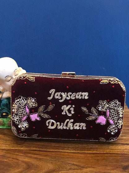 Dulhan embroidery name clutch with golden frame