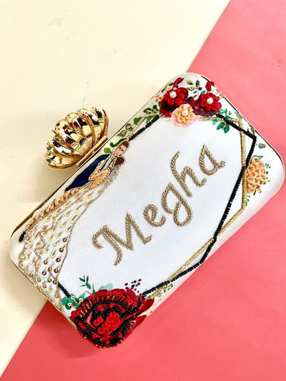 Designer Printed Embroidery Name Customization Clutch