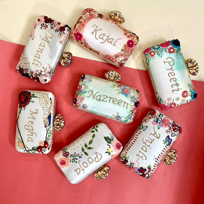 Designer Printed Embroidery Name Customization Clutch