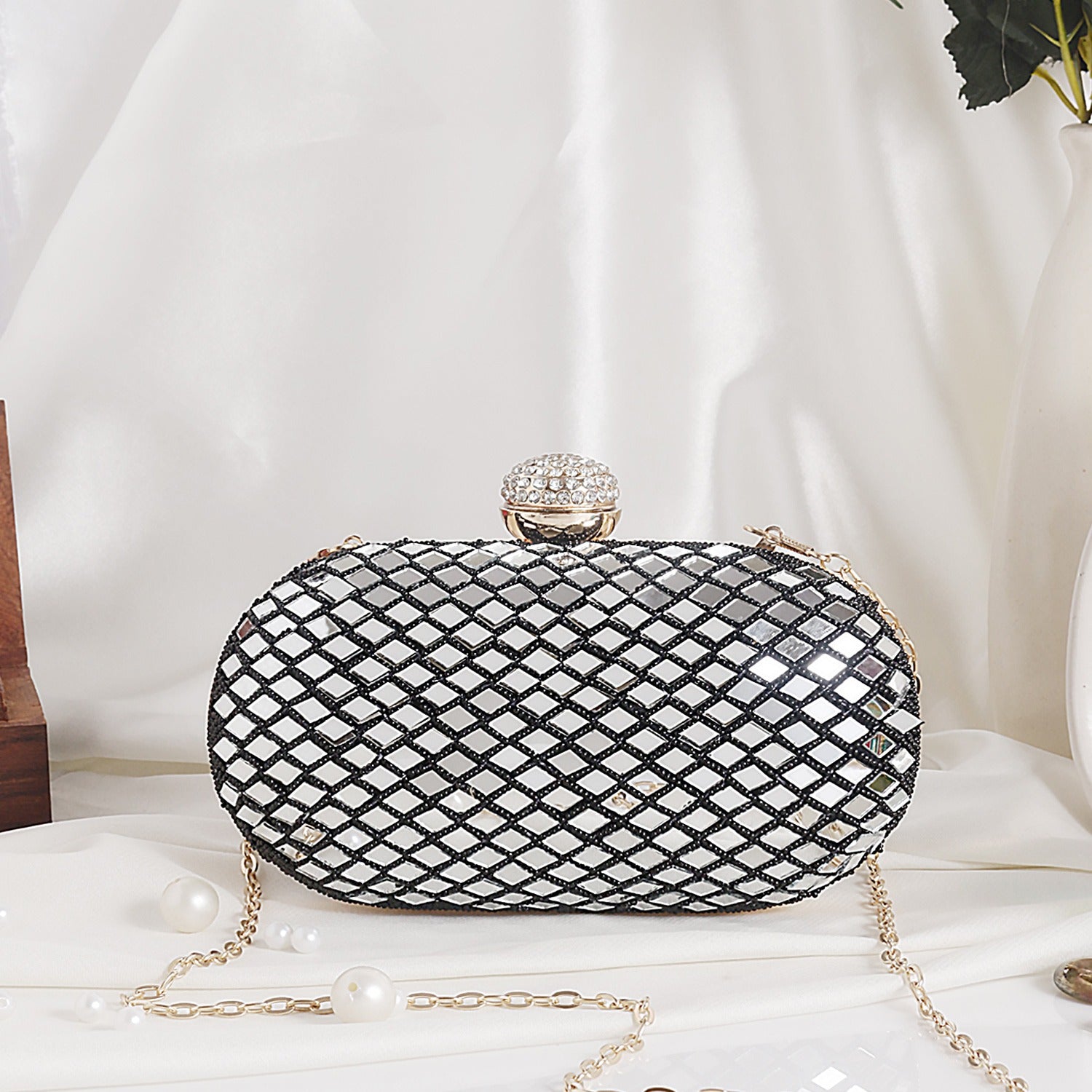 Designer Oval Clutch With Mirror Work Crafty Clutchz The Handmade Store