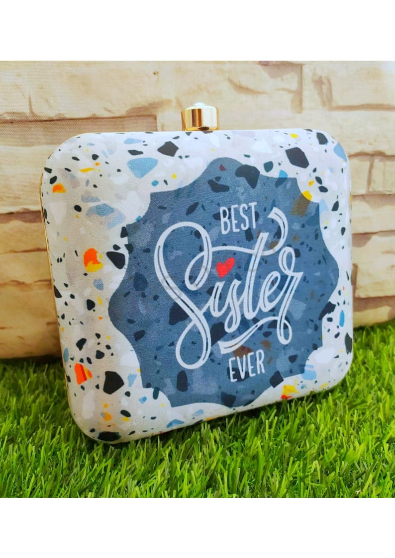 Printed fabric square clutch - Loving sister series