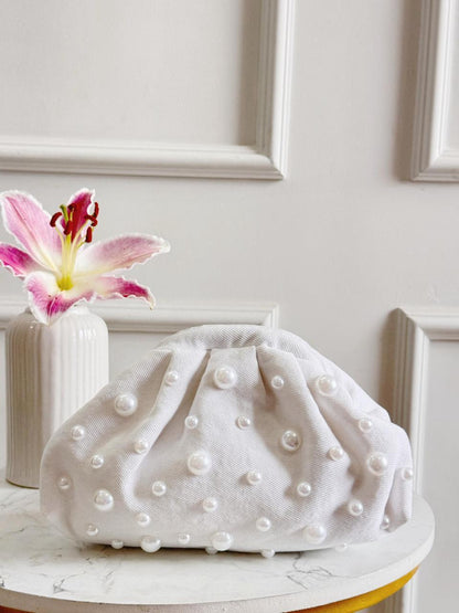 Denim CLOUD bag with pearl work