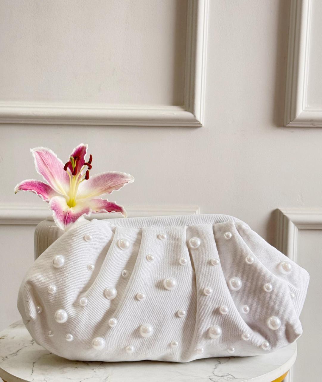 Denim CLOUD bag with pearl work