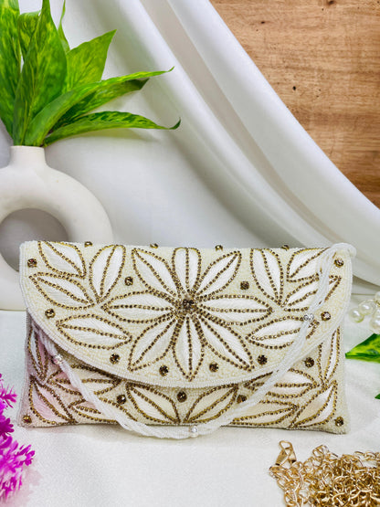 Resham and bead work classy flap clutch