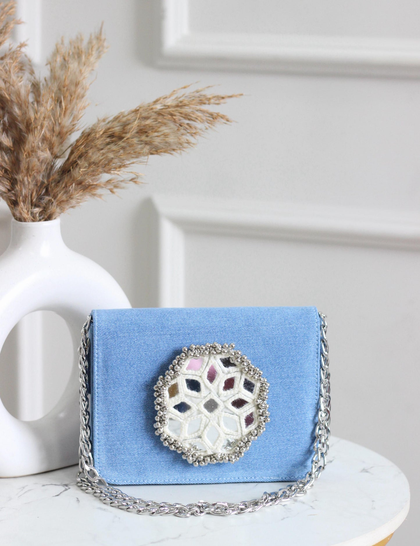 Denim Flap Bags With Mirror Work - Navratri special